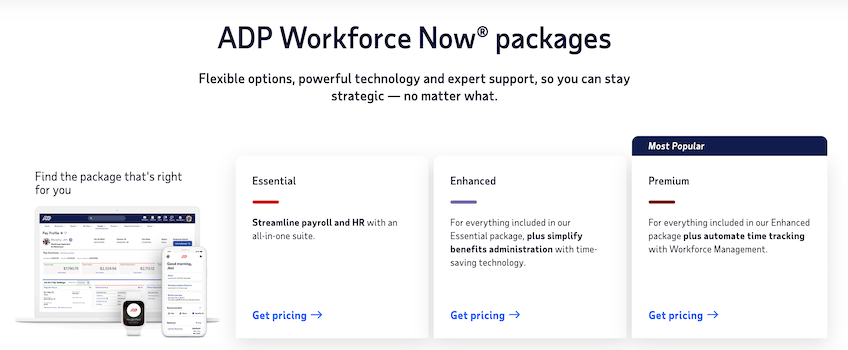 ADP workforce now packages page.