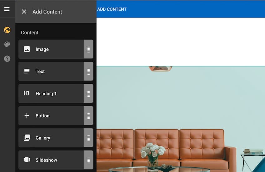 Add content screen with a couch shown in the background.