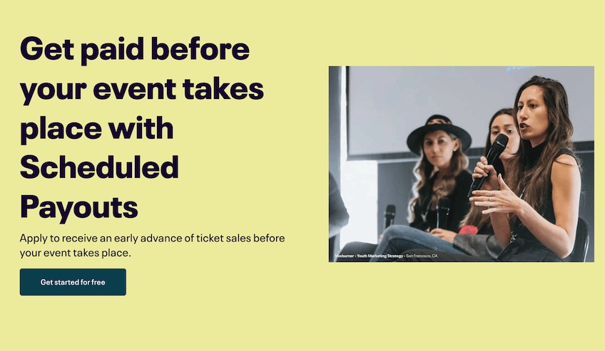 Eventbrite payout landing page