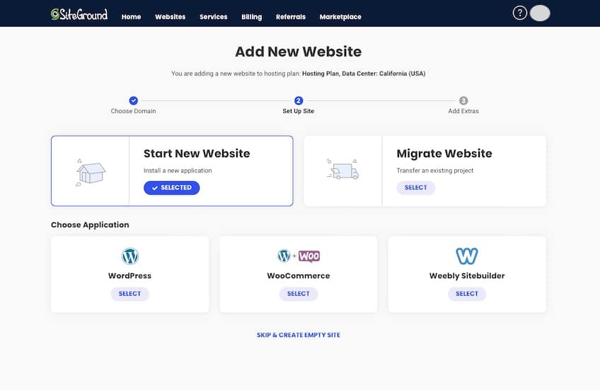 Add website page featuring a step-by-step process for adding a new website or migrating a website.