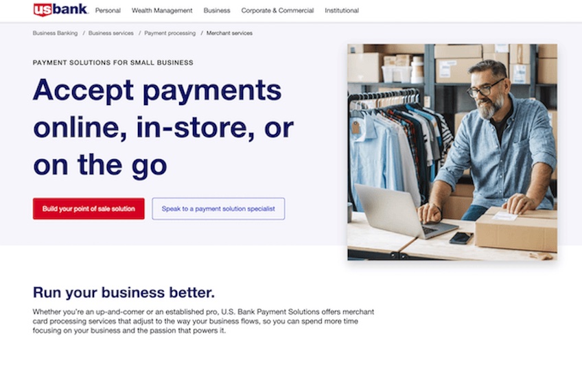 U.S. Bank merchant services landing page. 