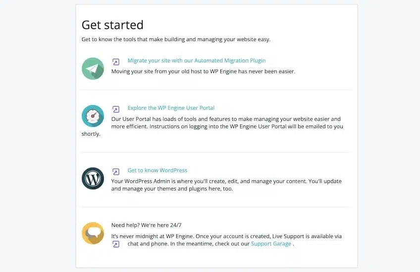 WPEngine get started page. 