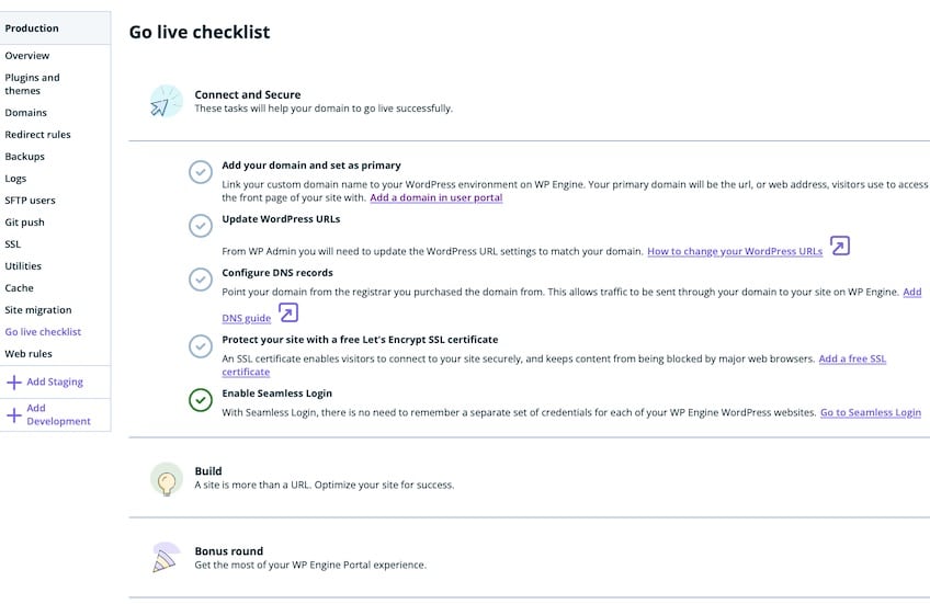 Go live checklist providing a step-by-step guide for launching a website.