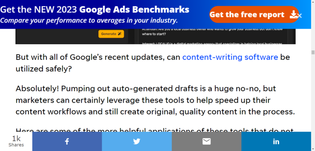 Screenshot of text discussing AI-generated content for SEO and Google updates.