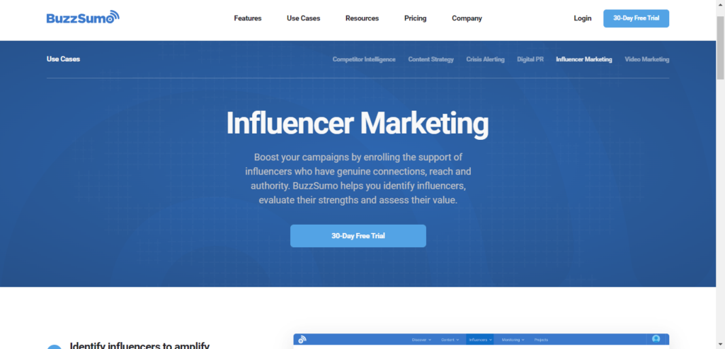 Buzzsumo Influencer Marketing service page.