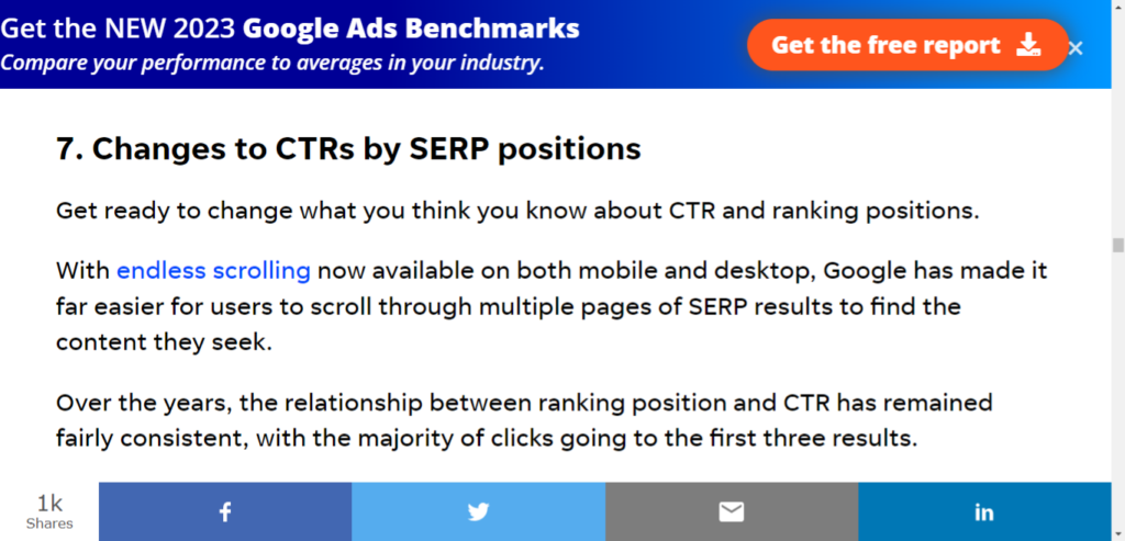 Screenshot depicting changes to CTR and SERPS in Google in relation to SEO.