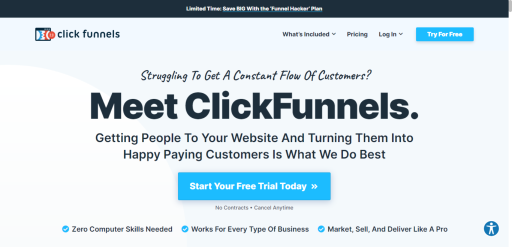 ClickFunnels landing page incorporates an auto-start video. 