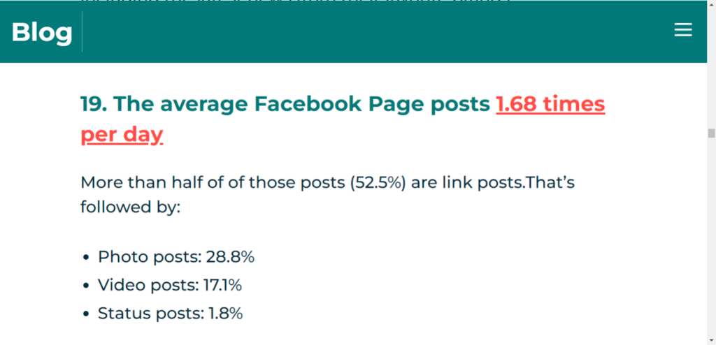Screenshot of Facebook page post stats. 