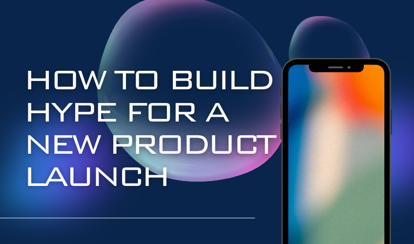 Graphic image of a mock product launch for a device - purpose of a blog header image for a guide on product launches. 