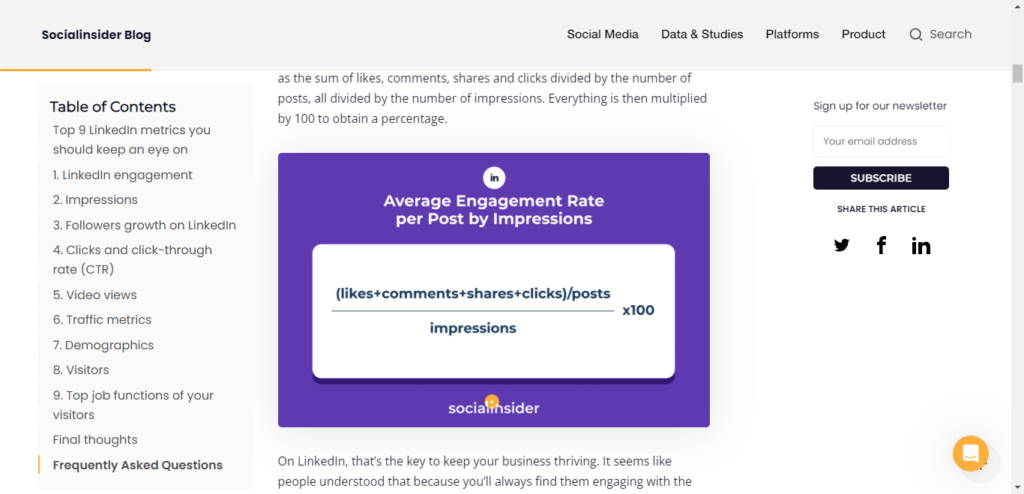 Screenshot of graphic depicting a useful metric for LinedIn engagement.