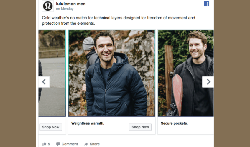 Lululemon retargeted Facebook advert. 