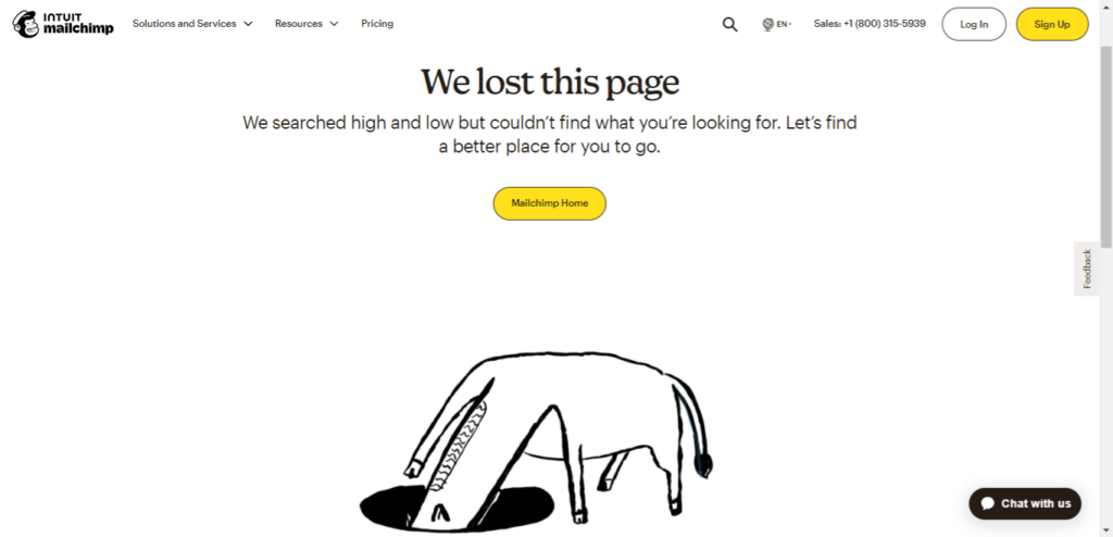 Screenshot of Mailchimp's customized 404 error.
