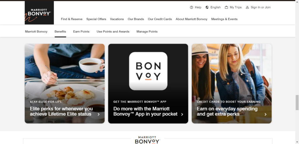 Marriott Bonvoy rewards membership landing page.