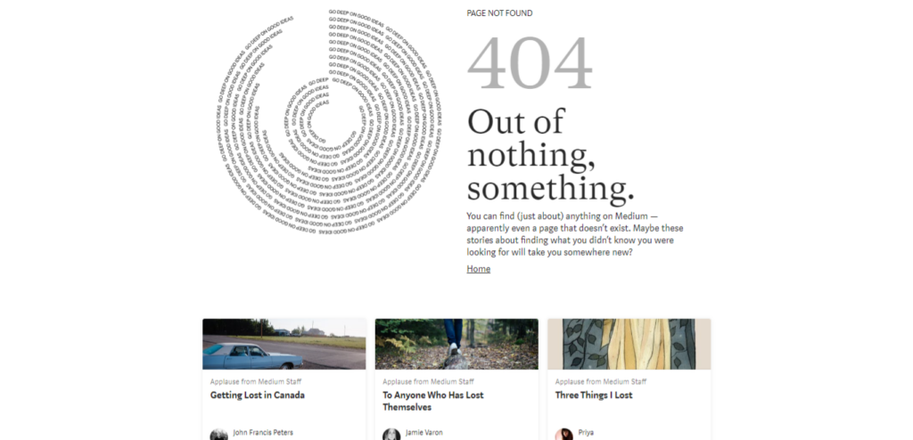 Screenshot of Medium 404 page