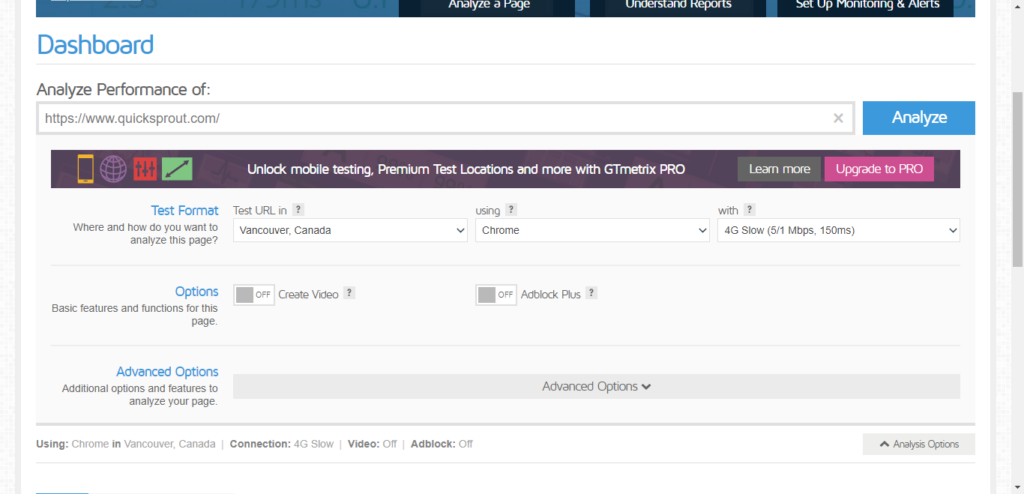 Screenshot of GT Metrix report highlighting mobility per location. 