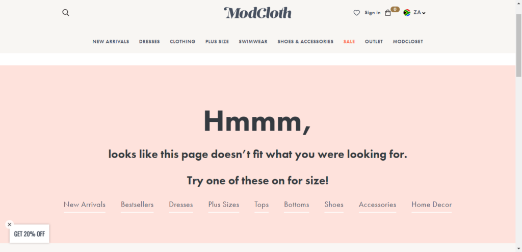Modcloth 404 error with multiple product categories function.
