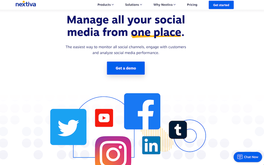 Nextiva's social media management page with different social media icons