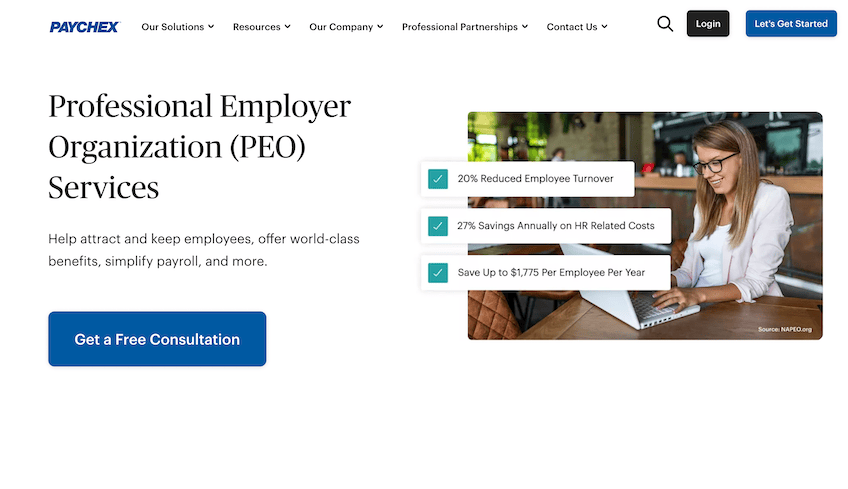 Paychex PEO landing page.