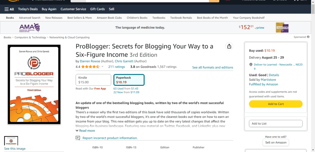 ProBlogger book product page on Amazon.