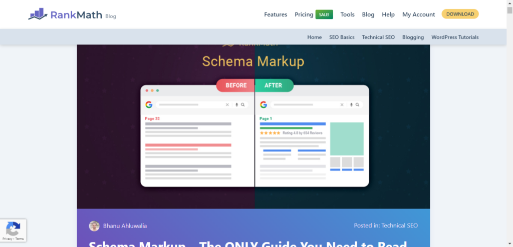 RankMath infographic showing a before and after of schema markup implementation.