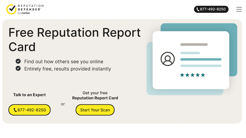 ReputationDefender's Free Reputation Report Card page