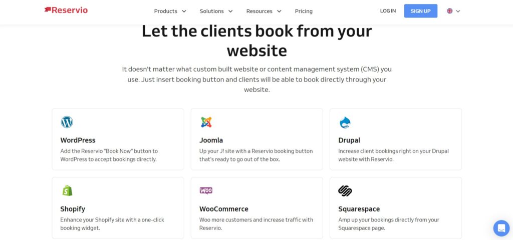 A screenshot of the Reservio landing page.