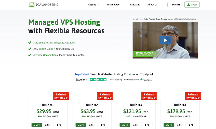 Managed VPS Hosting page from Scala Hosting