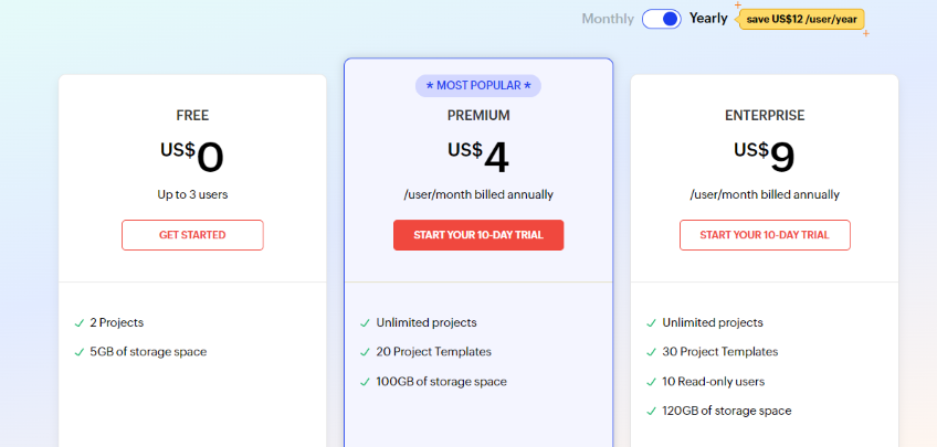 Zoho pricing page.