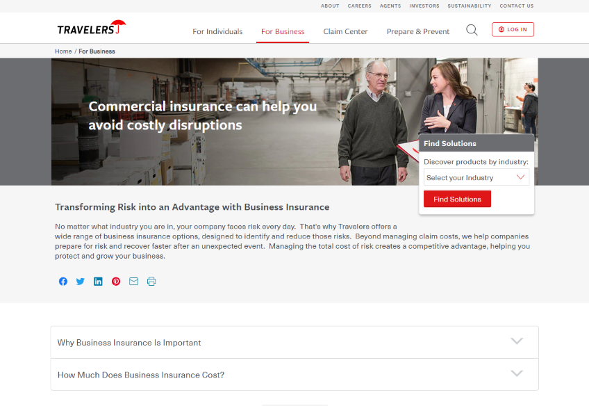 Travelers business insurance homepage