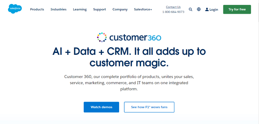 Salesforce CRM software solution homepage.
