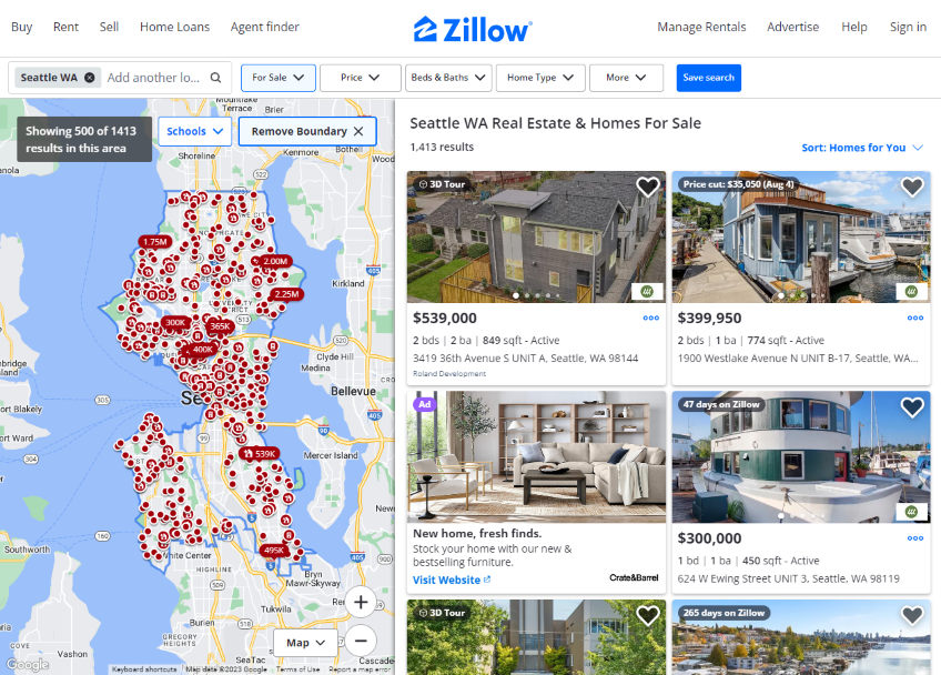 Zillow search example.
