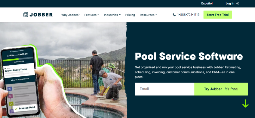 Jobber pool service software homepage