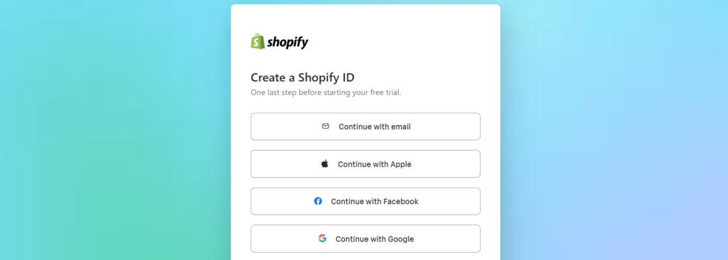 An image of the Shopify creat ID page.