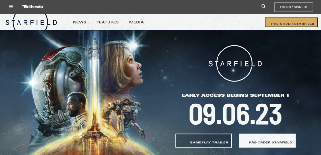 Screenshot of Bethesda's pre-order promotion for Starfield. 