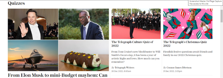 Telegraph newspaper quiz section.