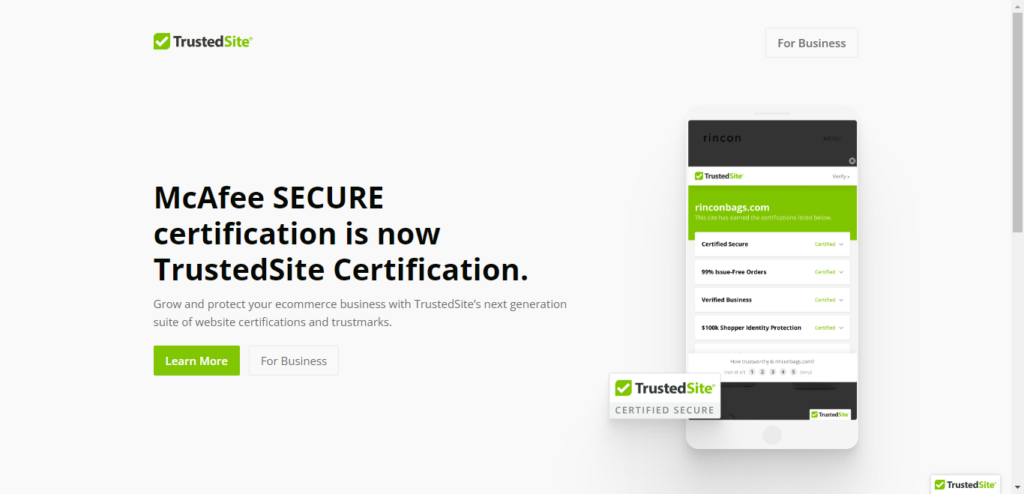 Screenshot of TrustedSite homepage. 