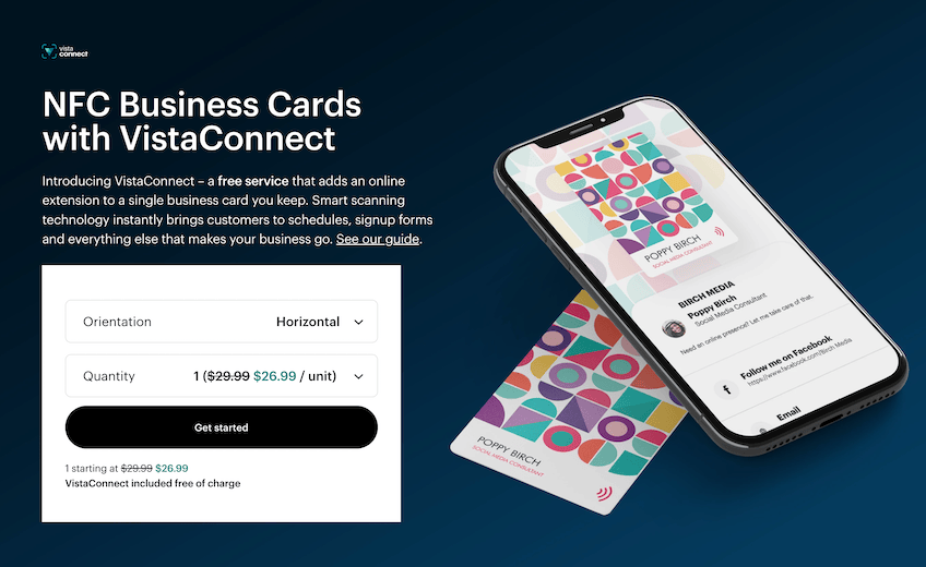 Cărți de vizită NFC de la Vistaprint cu VistaConnect