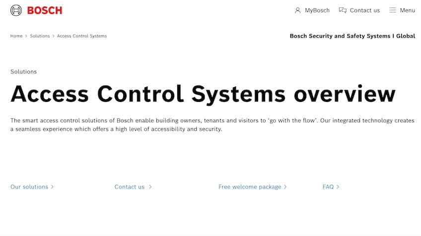 Bosch access control homepage.