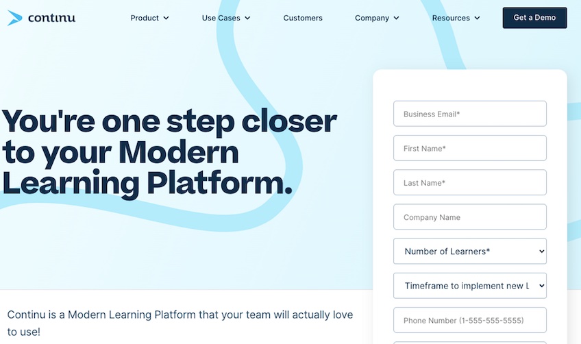 Sign up page for Continu.