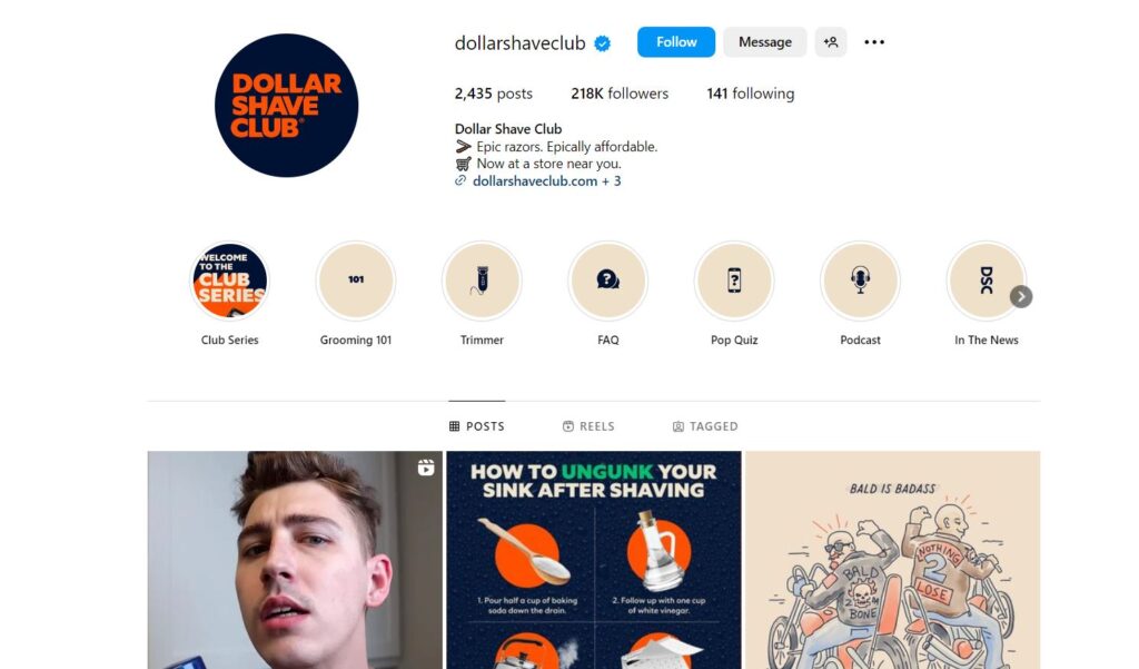 dollarshaveclub Instagram profile example.