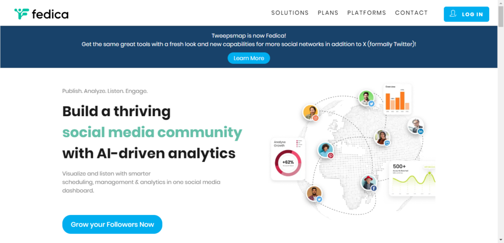 Fedica social media analysis tool homepage.