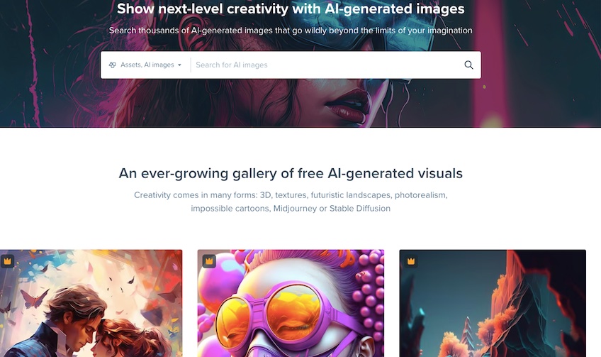 AI generated images search page.