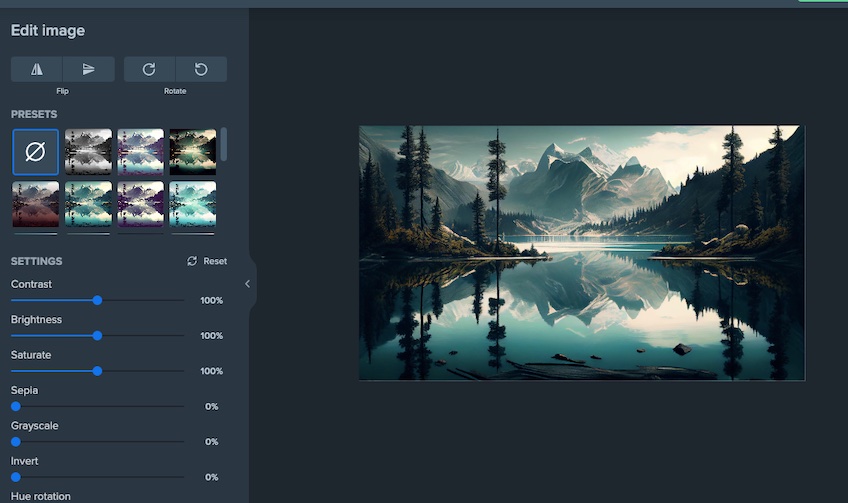 Edit image interface in Freepik. 