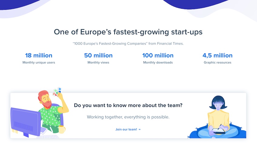 Screenshot from Freepik site advertising the company as one of the fastest growing startups in Europe.