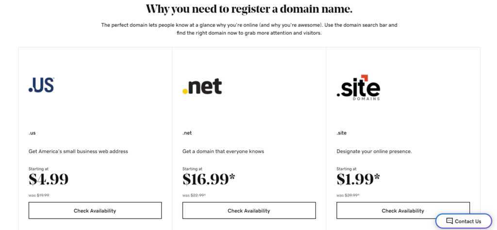 2023 current domain pricing screenshot for GoDaddy.