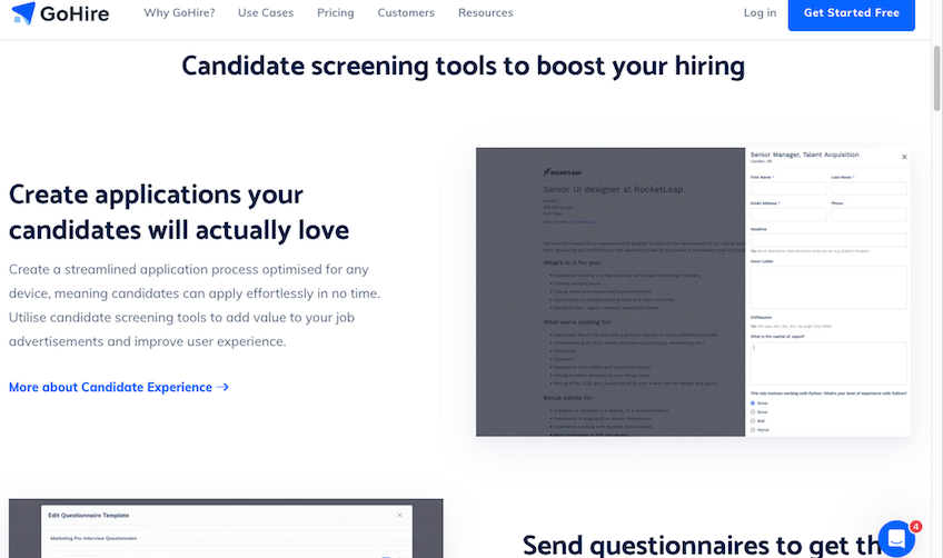 Candidate screening tools landing page. 
