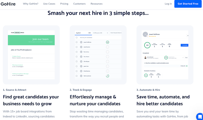 Three steps for hiring with GoHire. 