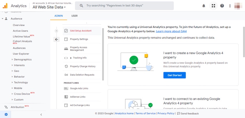 Google Analytics dashboard