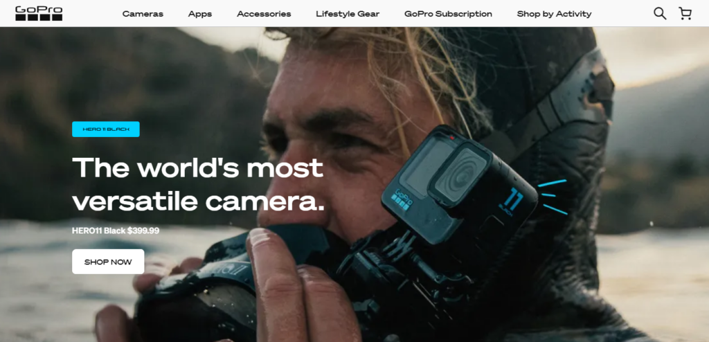 Screenshot of GoPro website homepage. 