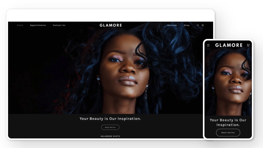 Glamore Salon home page. 